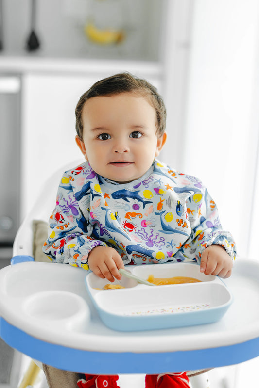 Babero Manga Larga 6-18 meses – Azul Océano 🌊