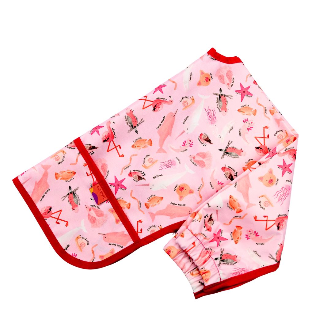 Babero Manga Larga 2-4 años – Rosado 💕